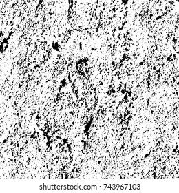 Grunge black white. Monochrome vector texture. The pattern of ink stains, cracks, fading. Overlay aged grainy messy template. Renovate wall scratched backdrop