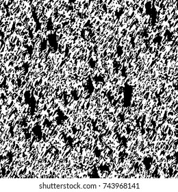 Grunge black white. Monochrome vector texture. The pattern of ink stains, cracks, fading. Overlay aged grainy messy template. Renovate wall scratched backdrop