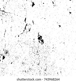 Grunge black white. Monochrome vector texture. The pattern of ink stains, cracks, fading. Overlay aged grainy messy template. Renovate wall scratched backdrop