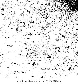 Grunge black white. Monochrome vector texture. The pattern of ink stains, cracks, fading. Overlay aged grainy messy template. Renovate wall scratched backdrop