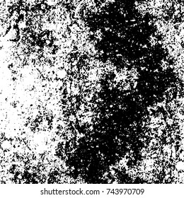 Grunge black white. Monochrome vector texture. The pattern of ink stains, cracks, fading. Overlay aged grainy messy template. Renovate wall scratched backdrop