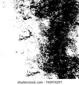 Grunge black white. Monochrome vector texture. The pattern of ink stains, cracks, fading. Overlay aged grainy messy template. Renovate wall scratched backdrop