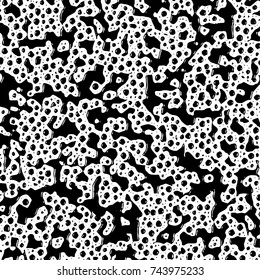 Grunge black white. Monochrome vector texture. The pattern of ink stains, cracks, fading. Overlay aged grainy messy template. Renovate wall scratched backdrop