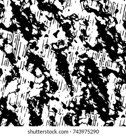 Grunge black white. Monochrome vector texture. The pattern of ink stains, cracks, fading. Overlay aged grainy messy template. Renovate wall scratched backdrop