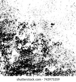 Grunge black white. Monochrome vector texture. The pattern of ink stains, cracks, fading. Overlay aged grainy messy template. Renovate wall scratched backdrop