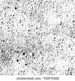 Grunge black white. Monochrome vector texture. The pattern of ink stains, cracks, fading. Overlay aged grainy messy template. Renovate wall scratched backdrop
