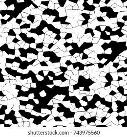 Grunge black white. Monochrome vector texture. The pattern of ink stains, cracks, fading. Overlay aged grainy messy template. Renovate wall scratched backdrop