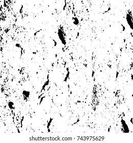 Grunge black white. Monochrome vector texture. The pattern of ink stains, cracks, fading. Overlay aged grainy messy template. Renovate wall scratched backdrop