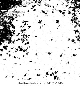 Grunge black white. Monochrome vector texture. The pattern of ink stains, cracks, fading. Overlay aged grainy messy template. Renovate wall scratched backdrop