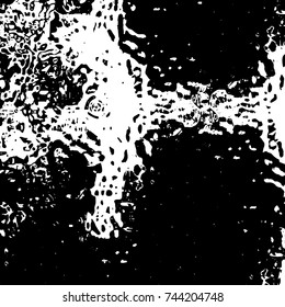 Grunge black white. Monochrome vector texture. The pattern of ink stains, cracks, fading. Overlay aged grainy messy template. Renovate wall scratched backdrop