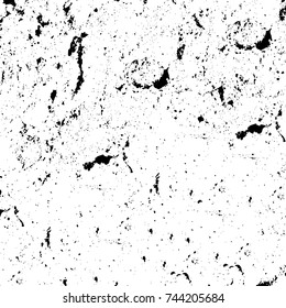 Grunge black white. Monochrome vector texture. The pattern of ink stains, cracks, fading. Overlay aged grainy messy template. Renovate wall scratched backdrop