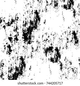 Grunge black white. Monochrome vector texture. The pattern of ink stains, cracks, fading. Overlay aged grainy messy template. Renovate wall scratched backdrop