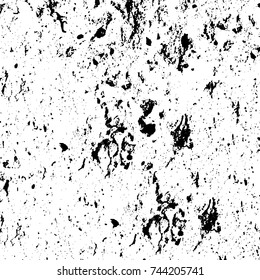 Grunge black white. Monochrome vector texture. The pattern of ink stains, cracks, fading. Overlay aged grainy messy template. Renovate wall scratched backdrop