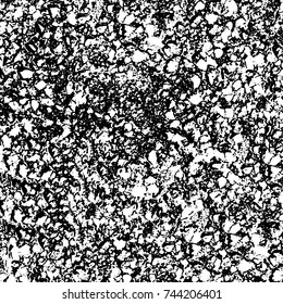 Grunge black white. Monochrome vector texture. The pattern of ink stains, cracks, fading. Overlay aged grainy messy template. Renovate wall scratched backdrop