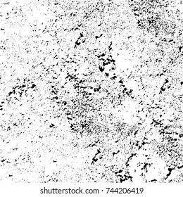 Grunge black white. Monochrome vector texture. The pattern of ink stains, cracks, fading. Overlay aged grainy messy template. Renovate wall scratched backdrop