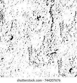 Grunge black white. Monochrome vector texture. The pattern of ink stains, cracks, fading. Overlay aged grainy messy template. Renovate wall scratched backdrop