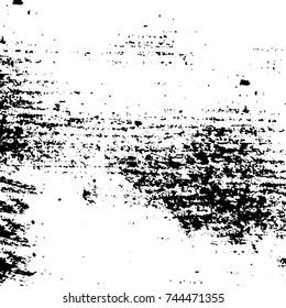 Grunge black white. Monochrome vector texture. The pattern of ink stains, cracks, fading. Overlay aged grainy messy template. Renovate wall scratched backdrop