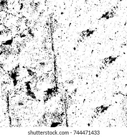 Grunge black white. Monochrome vector texture. The pattern of ink stains, cracks, fading. Overlay aged grainy messy template. Renovate wall scratched backdrop