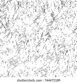 Grunge black white. Monochrome vector texture. The pattern of ink stains, cracks, fading. Overlay aged grainy messy template. Renovate wall scratched backdrop