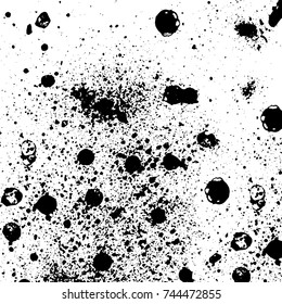Grunge black white. Monochrome vector texture. The pattern of ink stains, cracks, fading. Overlay aged grainy messy template. Renovate wall scratched backdrop