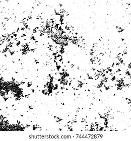 Grunge black white. Monochrome vector texture. The pattern of ink stains, cracks, fading. Overlay aged grainy messy template. Renovate wall scratched backdrop
