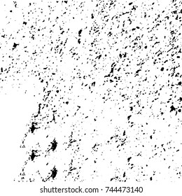 Grunge black white. Monochrome vector texture. The pattern of ink stains, cracks, fading. Overlay aged grainy messy template. Renovate wall scratched backdrop