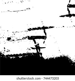 Grunge black white. Monochrome vector texture. The pattern of ink stains, cracks, fading. Overlay aged grainy messy template. Renovate wall scratched backdrop