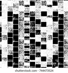 Grunge black white. Monochrome vector texture. The pattern of ink stains, cracks, fading. Overlay aged grainy messy template. Renovate wall scratched backdrop