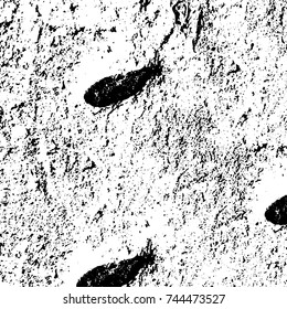 Grunge black white. Monochrome vector texture. The pattern of ink stains, cracks, fading. Overlay aged grainy messy template. Renovate wall scratched backdrop