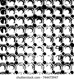 Grunge black white. Monochrome vector texture. The pattern of ink stains, cracks, fading. Overlay aged grainy messy template. Renovate wall scratched backdrop