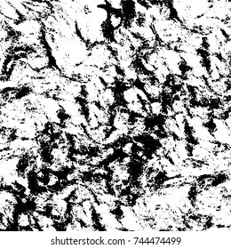 Grunge black white. Monochrome vector texture. The pattern of ink stains, cracks, fading. Overlay aged grainy messy template. Renovate wall scratched backdrop