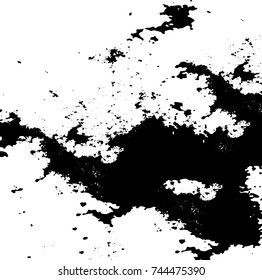 Grunge black white. Monochrome vector texture. The pattern of ink stains, cracks, fading. Overlay aged grainy messy template. Renovate wall scratched backdrop