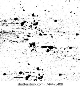 Grunge black white. Monochrome vector texture. The pattern of ink stains, cracks, fading. Overlay aged grainy messy template. Renovate wall scratched backdrop