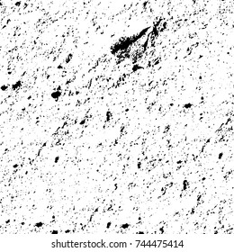Grunge black white. Monochrome vector texture. The pattern of ink stains, cracks, fading. Overlay aged grainy messy template. Renovate wall scratched backdrop