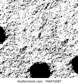 Grunge black white. Monochrome vector texture. The pattern of ink stains, cracks, fading. Overlay aged grainy messy template. Renovate wall scratched backdrop