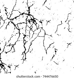 Grunge black white. Monochrome vector texture. The pattern of ink stains, cracks, fading. Overlay aged grainy messy template. Renovate wall scratched backdrop