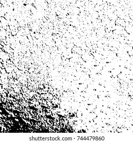 Grunge black white. Monochrome vector texture. The pattern of ink stains, cracks, fading. Overlay aged grainy messy template. Renovate wall scratched backdrop