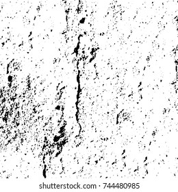 Grunge black white. Monochrome vector texture. The pattern of ink stains, cracks, fading. Overlay aged grainy messy template. Renovate wall scratched backdrop