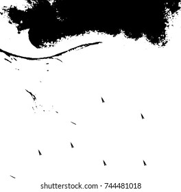 Grunge black white. Monochrome vector texture. The pattern of ink stains, cracks, fading. Overlay aged grainy messy template. Renovate wall scratched backdrop