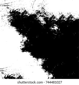 Grunge black white. Monochrome vector texture. The pattern of ink stains, cracks, fading. Overlay aged grainy messy template. Renovate wall scratched backdrop