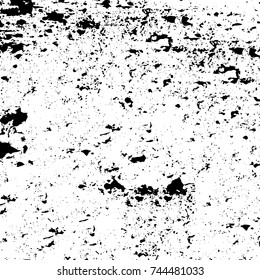 Grunge black white. Monochrome vector texture. The pattern of ink stains, cracks, fading. Overlay aged grainy messy template. Renovate wall scratched backdrop