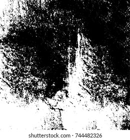 Grunge black white. Monochrome vector texture. The pattern of ink stains, cracks, fading. Overlay aged grainy messy template. Renovate wall scratched backdrop