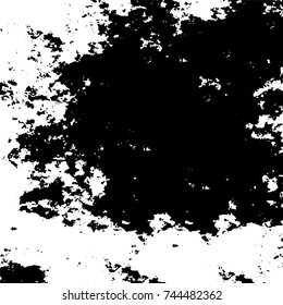 Grunge black white. Monochrome vector texture. The pattern of ink stains, cracks, fading. Overlay aged grainy messy template. Renovate wall scratched backdrop