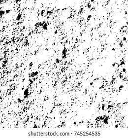 Grunge black white. Monochrome vector texture. The pattern of ink stains, cracks, fading. Overlay aged grainy messy template. Renovate wall scratched backdrop