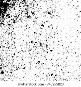 Grunge black white. Monochrome vector texture. The pattern of ink stains, cracks, fading. Overlay aged grainy messy template. Renovate wall scratched backdrop