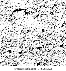 Grunge black white. Monochrome vector texture. The pattern of ink stains, cracks, fading. Overlay aged grainy messy template. Renovate wall scratched backdrop