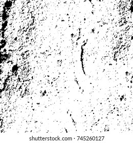 Grunge black white. Monochrome vector texture. The pattern of ink stains, cracks, fading. Overlay aged grainy messy template. Renovate wall scratched backdrop