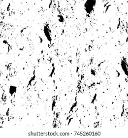 Grunge black white. Monochrome vector texture. The pattern of ink stains, cracks, fading. Overlay aged grainy messy template. Renovate wall scratched backdrop