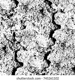 Grunge black white. Monochrome vector texture. The pattern of ink stains, cracks, fading. Overlay aged grainy messy template. Renovate wall scratched backdrop