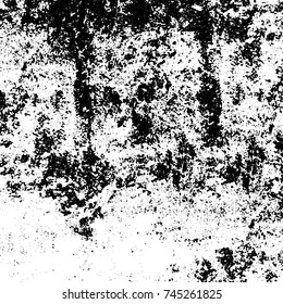 Grunge black white. Monochrome vector texture. The pattern of ink stains, cracks, fading. Overlay aged grainy messy template. Renovate wall scratched backdrop